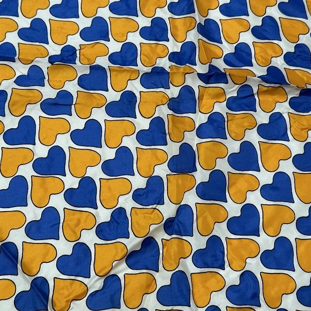 Vintage Glentex Scarf Heart Geometric Pattern Blue Orange Silk Blend Japan 22